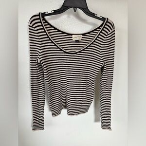 Universal Thread Striped Black and Cream Long Sleeve Top Size L